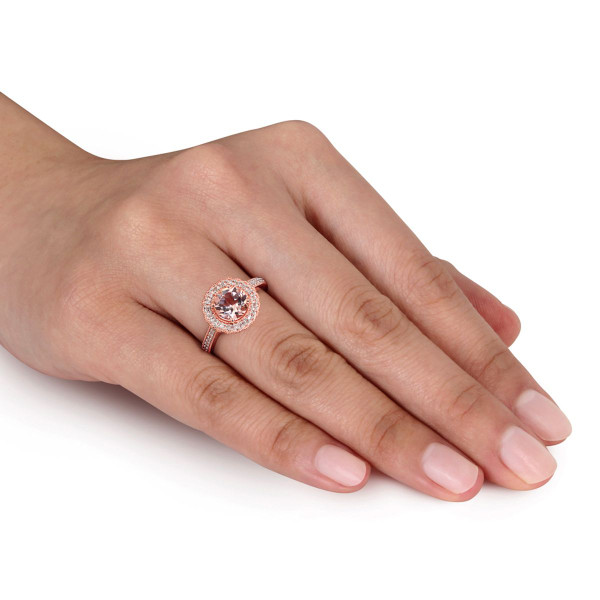 Morganite Ring 1.16 Carat (ctw) with Diamond Halo in Rose Sterling Silver product image