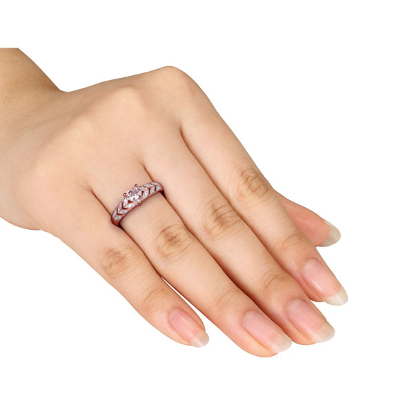 1/2 Carat (ctw) Morganite Heart Ring with Diamonds in Rose Plated Sterling Silver product image