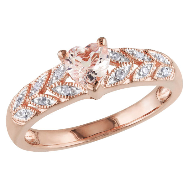 1/2 Carat (ctw) Morganite Heart Ring with Diamonds in Rose Plated Sterling Silver product image