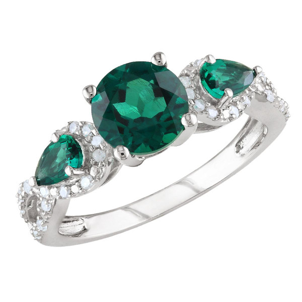 2 1/6 Carat (ctw) Lab-Created Emerald Ring with Diamonds in Sterling Silver product image