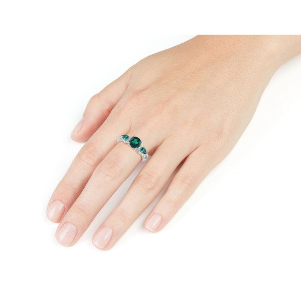 2 1/6 Carat (ctw) Lab-Created Emerald Ring with Diamonds in Sterling Silver product image