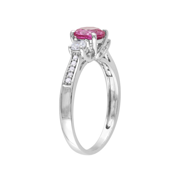 1.40 Carat (ctw) Lab-Created Pink and White Sapphire Three Stone Ring in 10k White Gold product image