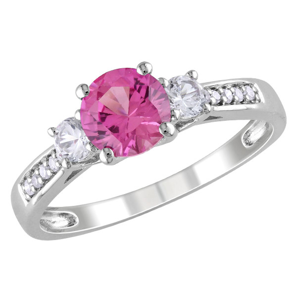 1.40 Carat (ctw) Lab-Created Pink and White Sapphire Three Stone Ring in 10k White Gold product image