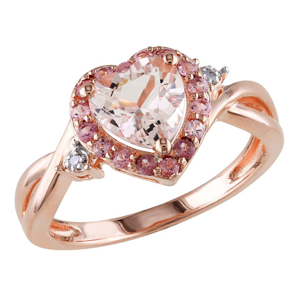 1.25 Carat (ctw) Morganite Heart Ring with Pink Tourmaline in Rose Plated Sterling Silver product image