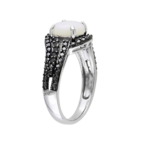 Opal 1.35 Carat (ctw) Ring with Black Diamond in Sterling Silver product image