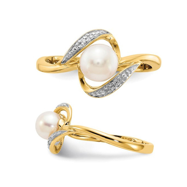14K Yellow Gold Freshwater Cultured White Pearl Ring product image