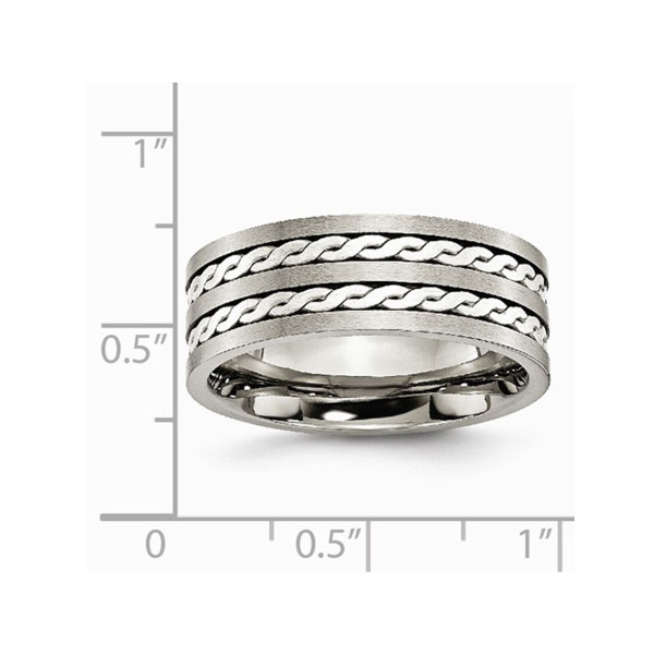 8mm Sterling Silver Braided Inlay Brushed Titanuim Band Ring  product image