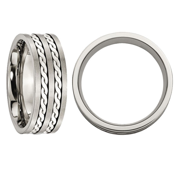 8mm Sterling Silver Braided Inlay Brushed Titanuim Band Ring  product image