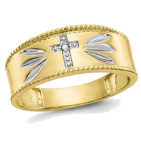 Men's 10K Yellow Gold Cross Ring wih Rhodium Plating product image