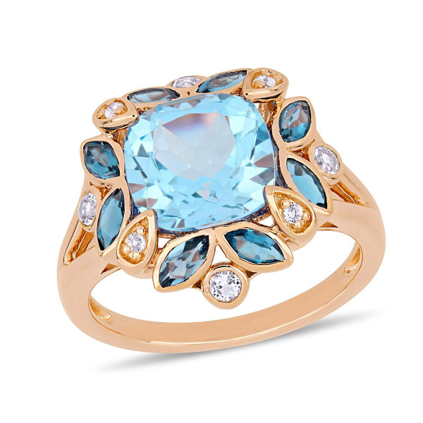 4.65 Carat (ctw) Blue and White Topaz Flower Ring in Rose Pink Plated Sterling Silver product image