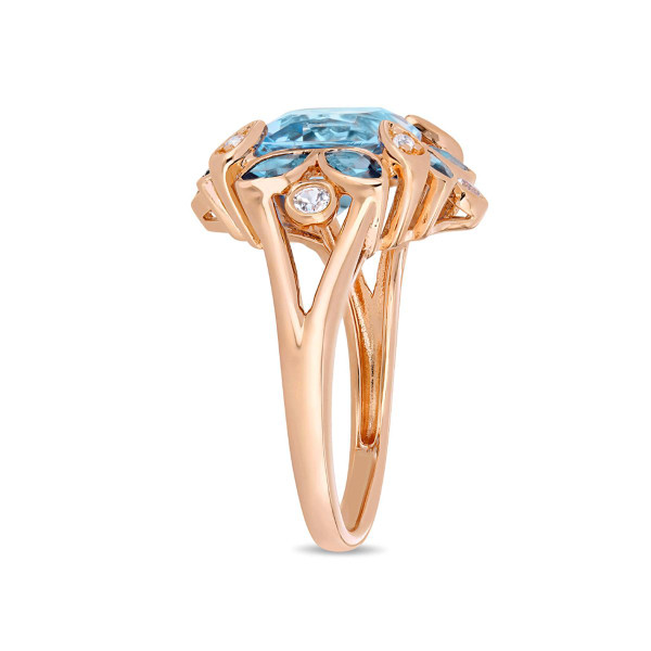 4.65 Carat (ctw) Blue and White Topaz Flower Ring in Rose Pink Plated Sterling Silver product image