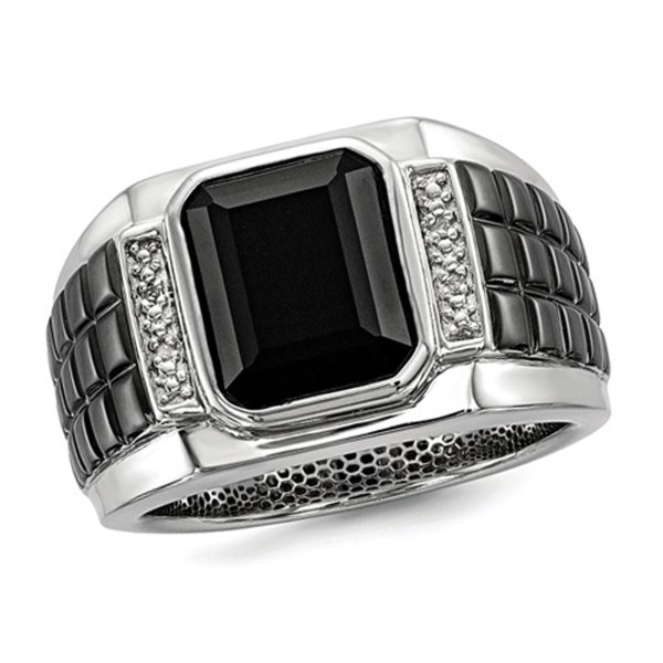 Men's Black Onyx Ring with Diamonds in Black Rhodium Plated Sterling Silver product image