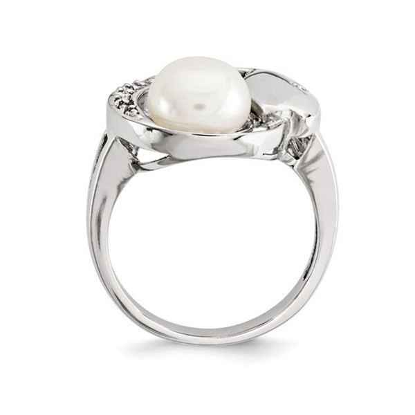 8mm Freshwater Cultured Button Pearl Ring with Synthetic Cubic Zirconia (CZ) product image