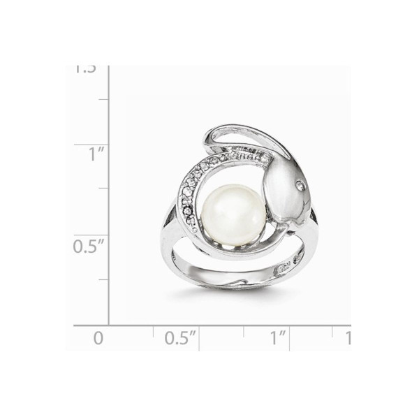 8mm Freshwater Cultured Button Pearl Ring with Synthetic Cubic Zirconia (CZ) product image