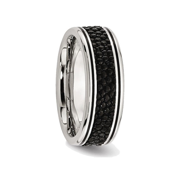 8mm Men's Stainless Steel Grooved Stingray Inlay Wedding Band Ring product image