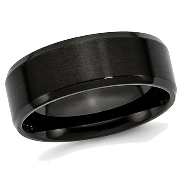 8mm Men's Black Plated Stainless Steel Beveled Edge Wedding Band product image