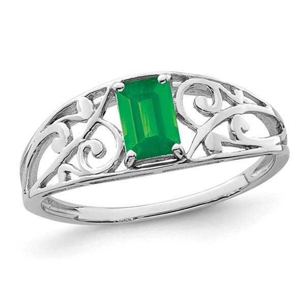 2/5 Carat (ctw) Emerald-Cut Green Emerald Ring in Sterling Silver product image
