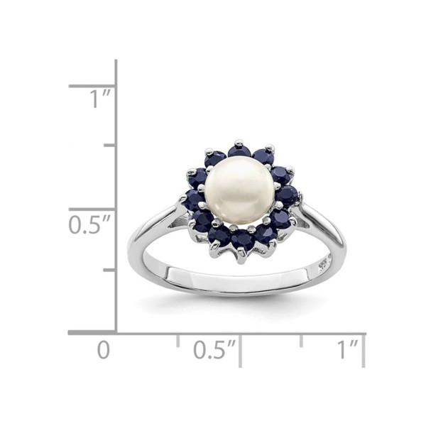 Freshwater Cultured Pearl Ring with Blue Sapphires in Sterling Silver product image