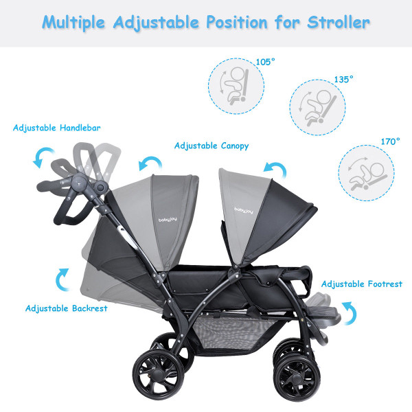 Foldable Twin Baby Double Stroller with Adjustable Backrest product image