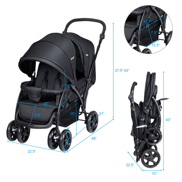 Foldable Twin Baby Double Stroller with Adjustable Backrest product image