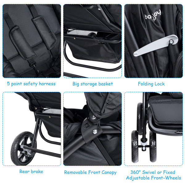 Foldable Twin Baby Double Stroller with Adjustable Backrest product image