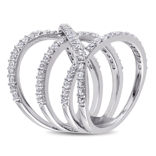 White Topaz 2 2/5 Carat (ctw) Crossover Split Shank Ring In Sterling Silver product image