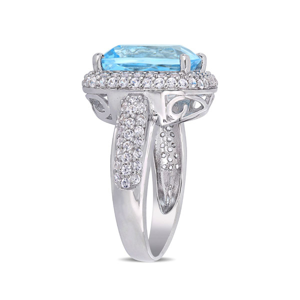 6.25 Carat (ctw) Cushion Cut Blue Topaz Ring with Lab Created White Topaz in Sterling Silver product image