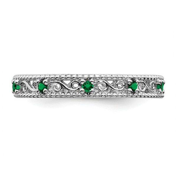 1/8 Lab Created Green Emerald Eternity Band Ring in Sterling Silver product image