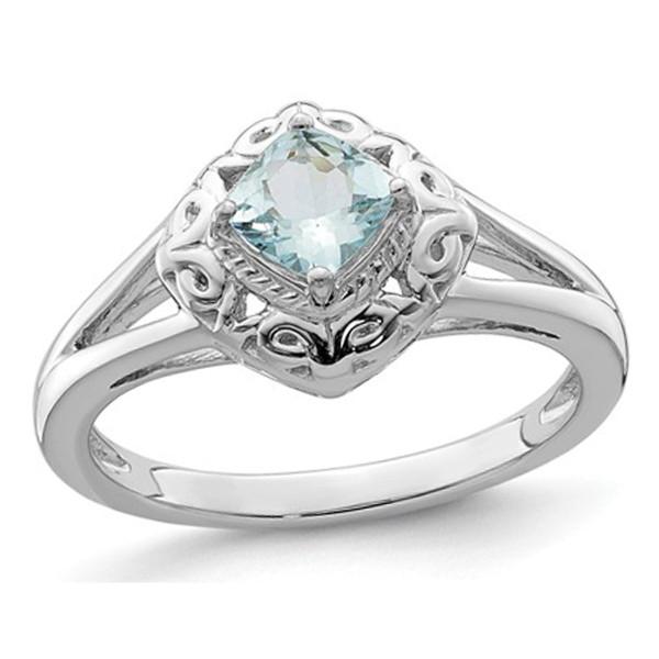 1/2 Carat (ctw) Square-Cut Aquamarine Ring in Sterling Silver product image
