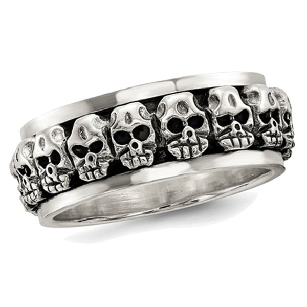 Men's Antiqued Polished Skull Ring in Sterling Silver  with Spinning Center product image