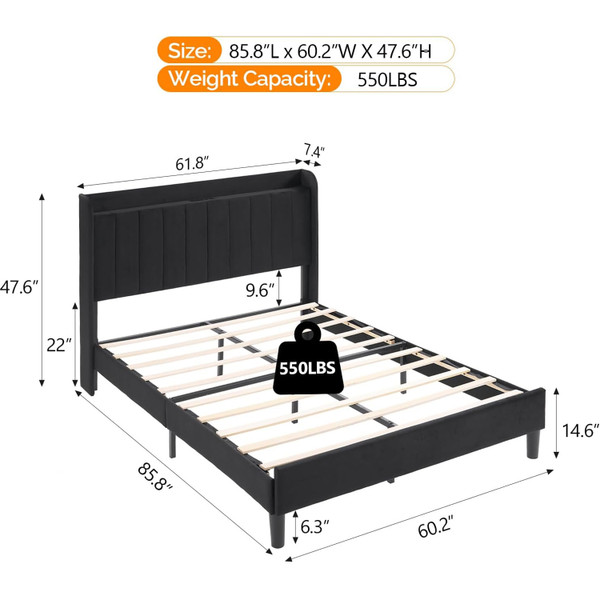 Upholstered Platform Queen Bed Frame with Headboard product image