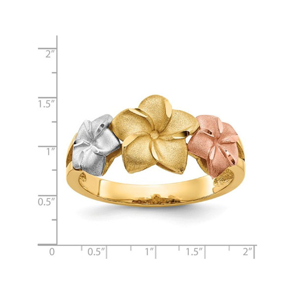14K Yellow, White, Pink Tri-Color Plumeria Gold Ring (Size 7.5) product image