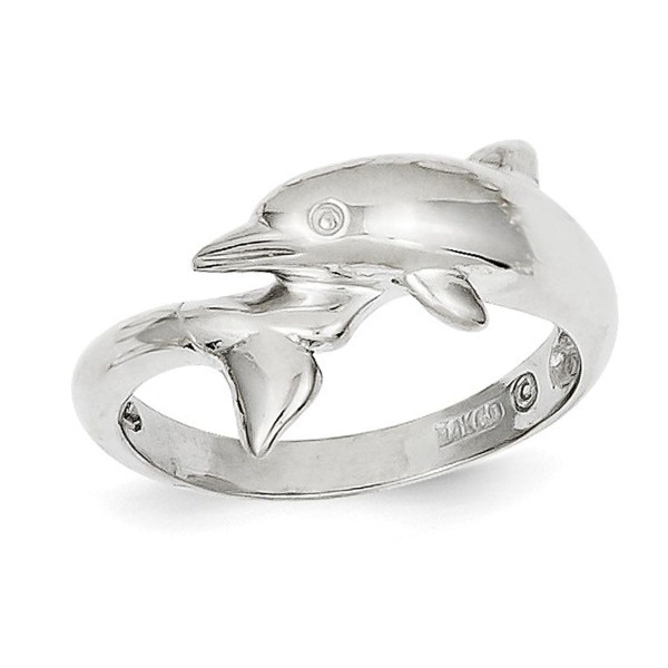 Ladies 14K White Gold Polished Dolphin Ring (Size 7) product image
