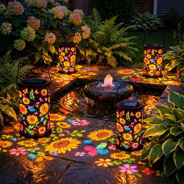 Colorful Sunflower and Butterfly Solar Garden Lantern product image