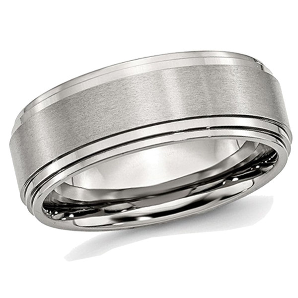 8mm Men's Chisel Stainless Steel Brushed and Polished Wedding Band Ring product image