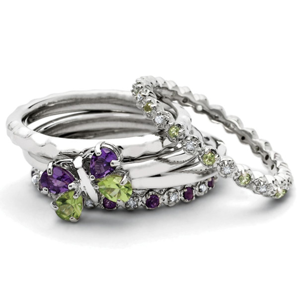 1/5 Carat (ctw) Amethyst Ring with Diamond Accent in Sterling Silver product image