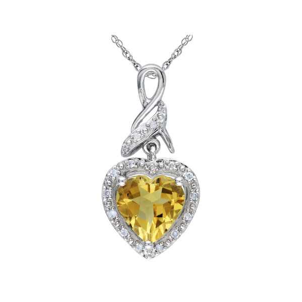 1.70 Carat (ctw) Citrine and Diamond Heart Pendant Necklace in Sterling Silver product image