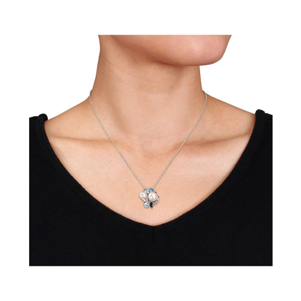 Freshwater Pearl Sky Blue Topaz Sapphire Cluster Pendant Necklace product image