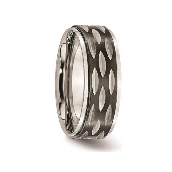 8mm Black Plated Stainless Steel Grooved Wedding Band Ring product image