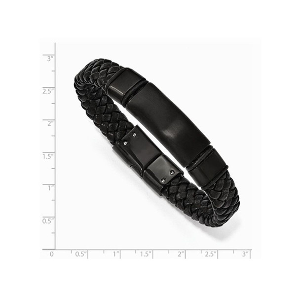 Men's Bracelet in Black Stainless Steel with Braided Leather (8.5 Inch) product image