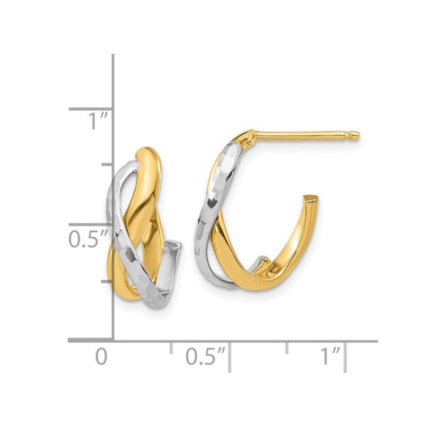 14K Yellow  and White Gold Polished J-Hoop Earrings product image