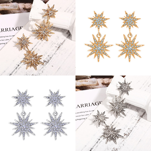 Duo Zirconia Pavé Starburst Earrings in Gold Plating product image