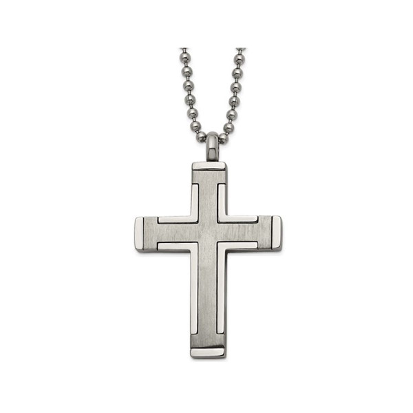 Men's Titanium Brushed Cross Pendant Necklace with Chain (22") product image