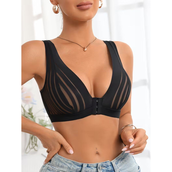 Front Closure Striped Mesh Push Up Bra product image