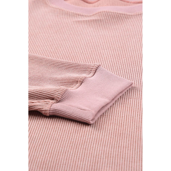 Faith Solid Ribbed Knit Round Neck Pullover Sweatshirt product image