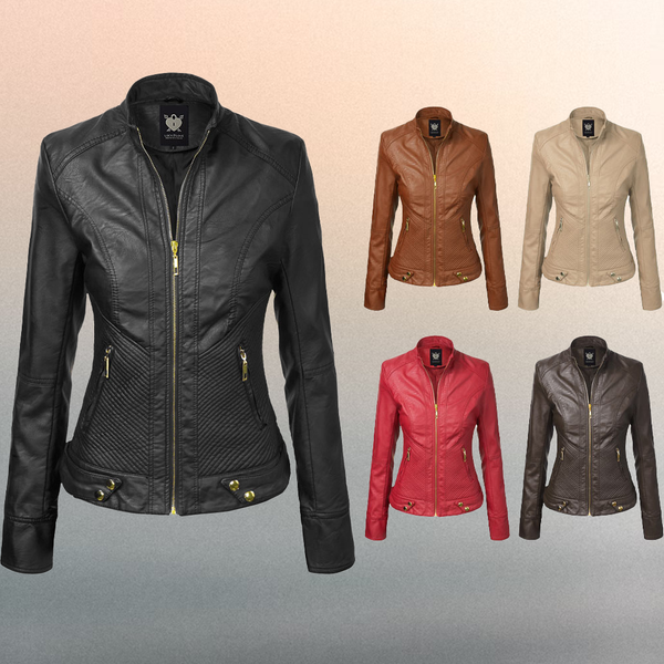 Women's Faux Leather Zip-up Moto Biker Jacket product image