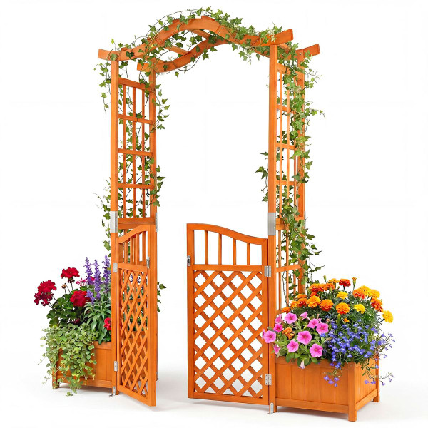 Gated Garden Arbor with Planter Boxes product image