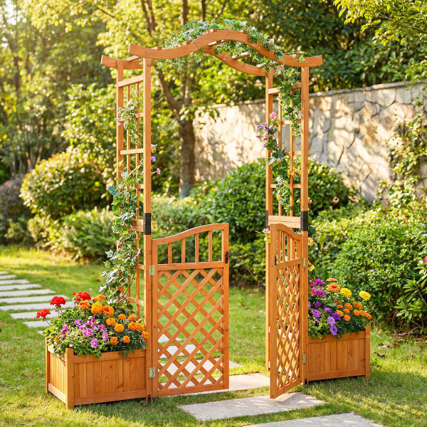 Gated Garden Arbor with Planter Boxes product image