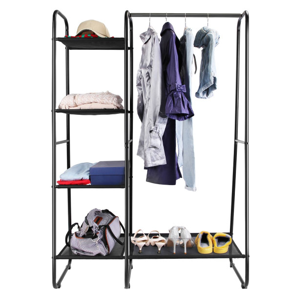 Metal Garment Rack with Hanging Rod and 5 Mesh Shelves product image