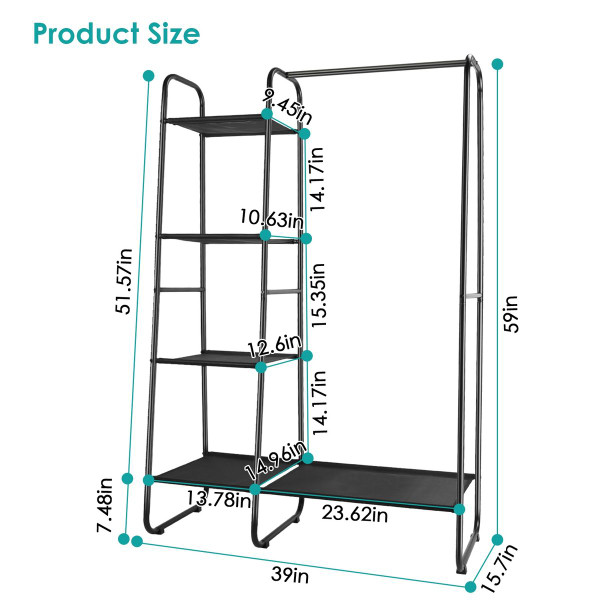 Metal Garment Rack with Hanging Rod and 5 Mesh Shelves product image